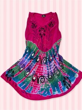 Seven Islands Y2K Pink Tie Dye Floral Embellished Mini Dress